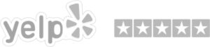 Yelp logo with four-star rating, representing customer reviews for Augustino Brothers, Inc., roofing services in New Orleans.