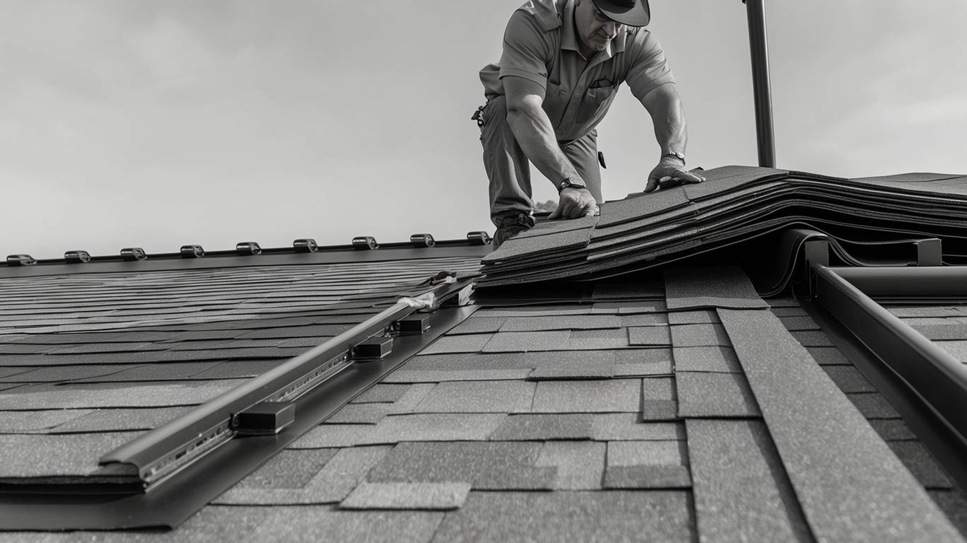 Wide-angle view of a flat roof replacement on a commercial building in New Orleans, showcasing high-quality waterproof layers for weather protection.