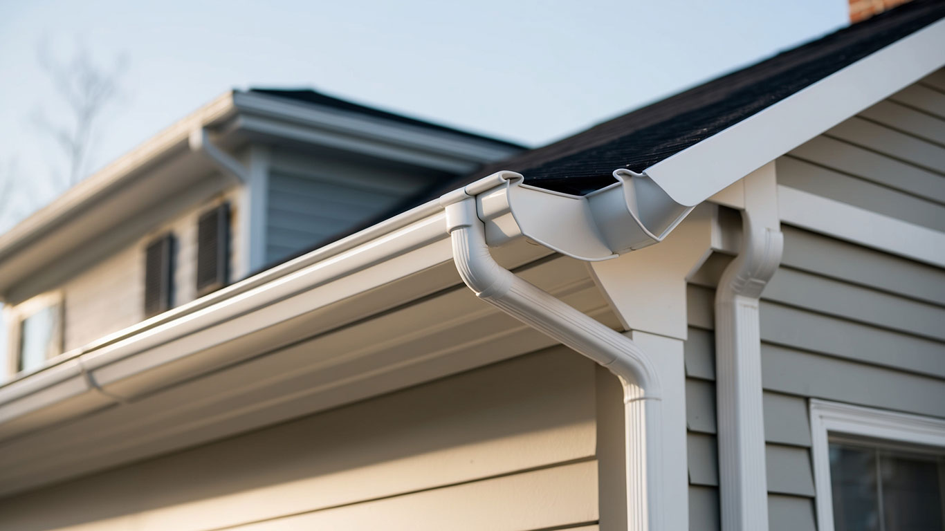 Residential gutter installation by Augustino Brothers Inc. in New Orleans, protecting home foundation from water damage.