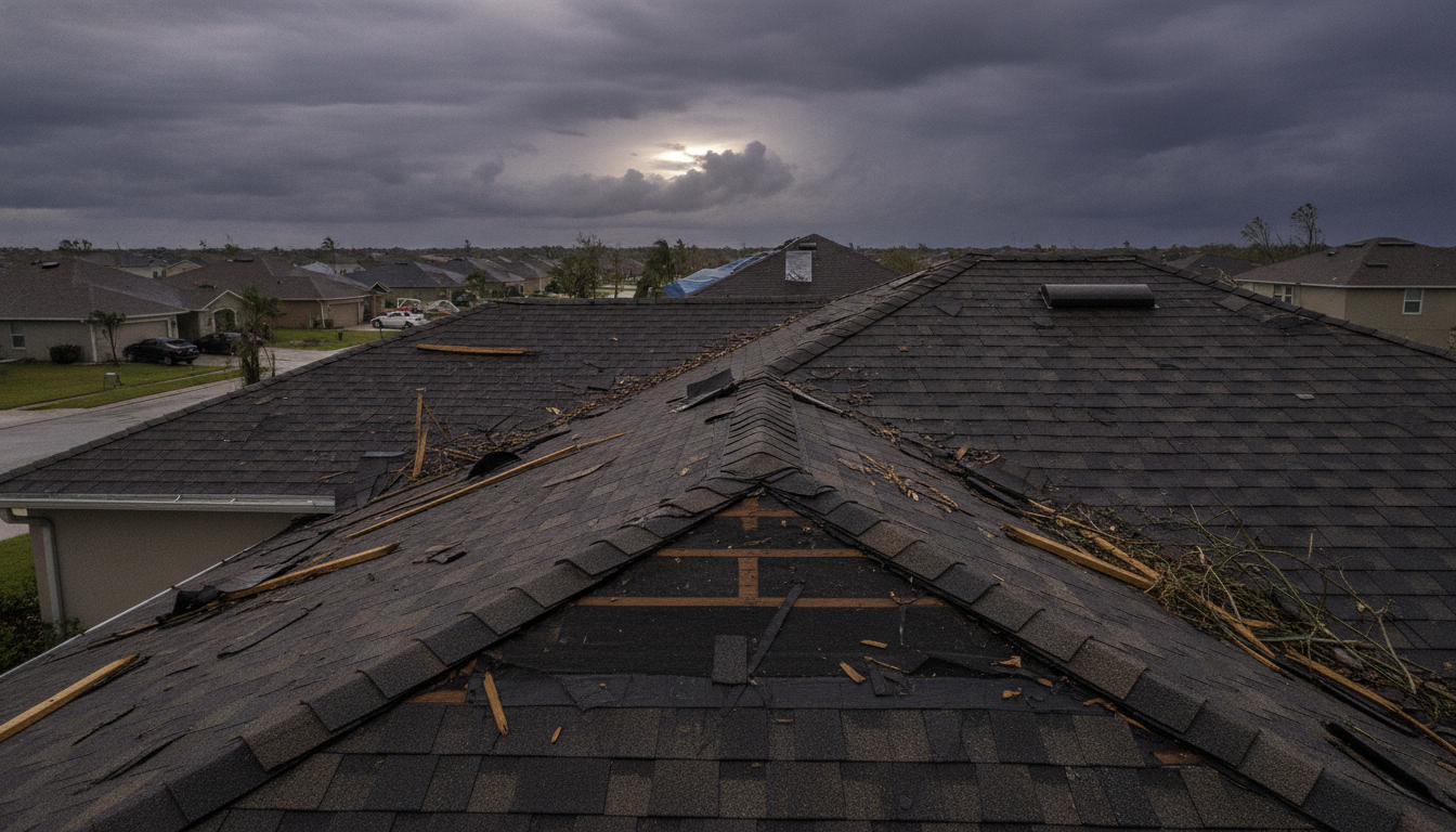 Storm-damaged roof before repair, New Orleans